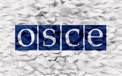 Flag of OSCE, 4k, 3d polygon background, OSCE flag, 3d polygon texture, 3d OSCE flag, International organizations symbols, 3d art, OSCE, Organization for Security and Co‑operation in Europe