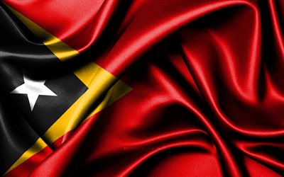 östtimors flagga, 4k, asiatiska länder, tygflaggor, östtimors dag, vågiga sidenflaggor, asien, östtimors nationella symboler, östtimor