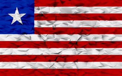 Flag of Liberia, 4k, 3d polygon background, Liberia flag, 3d polygon texture, Liberian flag, Day of Liberia, 3d Liberia flag, Liberian national symbols, 3d art, Liberia