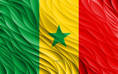 4k, Senegalese flag, wavy 3D flags, African countries, flag of Senegal, Day of Senegal, 3D waves, Senegalese national symbols, Senegal flag, Senegal