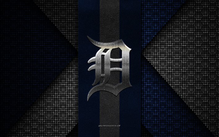 Detroit Tigers, MLB, blue white knitted texture, Detroit Tigers logo, American baseball club, Detroit Tigers emblem, baseball, Detroit, USA