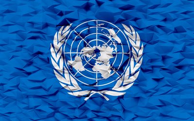علم الأمم المتحدة, 4k, 3d المضلع الخلفية, 3d المضلع الملمس, 3d علم الأمم المتحدة, رموز المنظمات الدولية, فن ثلاثي الأبعاد, الأمم المتحدة