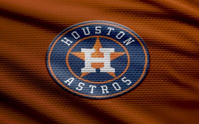 شعار نسيج هيوستن أستروس, 4k, خلفية النسيج البرتقالي, mlb, خوخه, شعار هيوستن أستروس, البيسبول, هيوستن أستروس شعار, الولايات المتحدة الأمريكية, فريق البيسبول الأمريكي, هيوستن أستروس