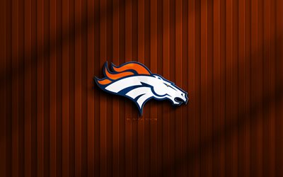 4k, denver broncos nfl 3d logo, nfl, sfondo 3d arancione, football americano, emblema di denver broncos, denver broncos logo, creativo, team di calcio americano, denver broncos