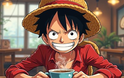 4k, mono d luffy, arte de los cómics, cafetería, una pieza, gear quinto, manga, arte abstracto, personajes de una pieza, engranaje 5, obra de arte, gomu gomu no mi, monkey d luffy one piece