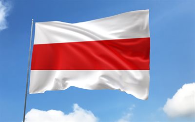 atlantico flag på flaggstång, 4k, colombianska avdelningar, blå himmel, atlantisk flagga, wavy satinflaggor, avdelningar i colombia, flaggstång med flaggor, atlantico, colombia, atlantikavdelning, atlantisk