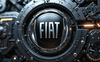 Fiat metal logo, 4k, bokeh, black mechanical backgrounds, cars brands, Fiat 3D logo, creative, Fiat logo, Fiat