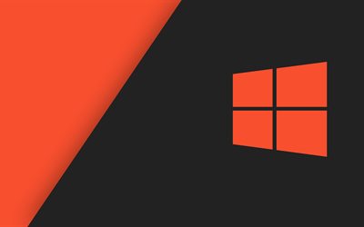 windows 10, orange logotyp, mörk bakgrund