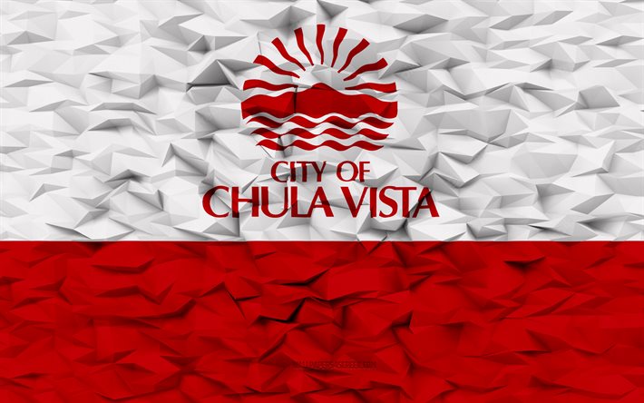 チュラビスタの旗, カリフォルニア, 4k, アメリカの都市, 3 d ポリゴンの背景, 3 d ポリゴン テクスチャ, チュラビスタの日, 3 d のチュラビスタ フラグ, アメリカの国のシンボル, 3d アート, チュラビスタ, アメリカ合衆国