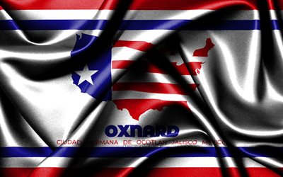 oxnard lippu, 4k, amerikkalaiset kaupungit, kangasliput, day of oxnard, lippu oxnard, aaltoilevat silkkiliput, usa, amerikan kaupungit, kalifornian kaupungit, yhdysvaltain kaupungit, oxnard california, oxnard