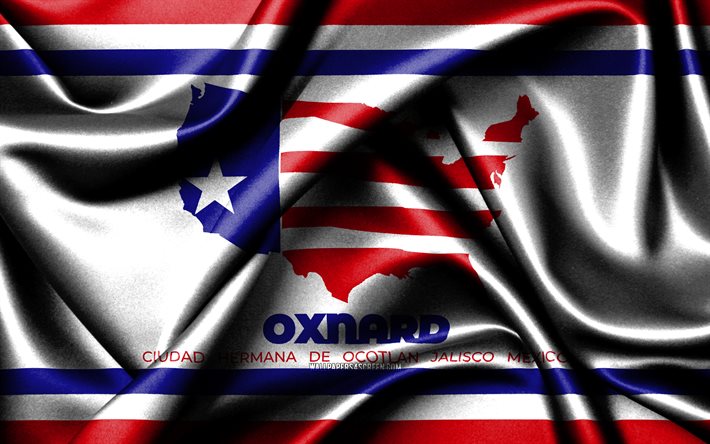 علم أوكسنارد, 4k, المدن الأمريكية, أعلام النسيج, يوم أوكسنارد, أعلام الحرير متموجة, الولايات المتحدة الأمريكية, مدن أمريكا, مدن كاليفورنيا, مدن الولايات المتحدة, أوكسنارد كاليفورنيا, أوكسنارد