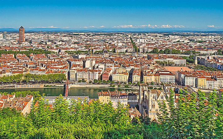 Lyon, 4k, vector art, skyline cityscapes, french cities, abstract cityscapes, France, Europe, creative, Lyon cityscape, Lyon France