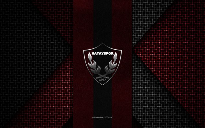 hatayspor, super lig, textura tejida negra roja, logotipo de hatayspor, club de fútbol turco, emblema de hatayspor, fútbol, hatay, turquía