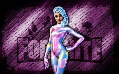 Party MVP Fortnite, 4k, purple diagonal background, grunge art, Fortnite, artwork, Party MVP Skin, Fortnite characters, Party MVP, Fortnite Party MVP Skin
