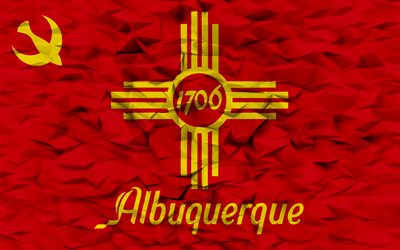 Flag of Albuquerque, New Mexico, 4k, American cities, 3d polygon background, Albuquerque flag, 3d polygon texture, Day of Albuquerque, 3d Albuquerque flag, American national symbols, 3d art, Albuquerque, USA