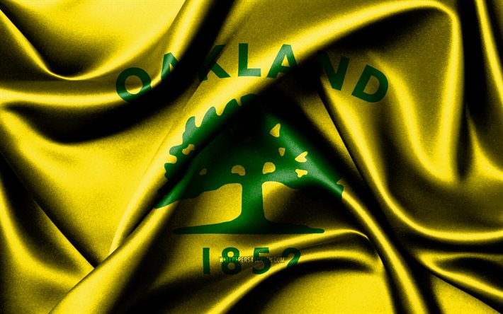 bandeira de oakland, 4k, cidades americanas, bandeiras de tecido, dia de oakland, bandeiras de seda ondulada, eua, cidades da américa, cidades da califórnia, cidades dos eua, oakland califórnia, oakland