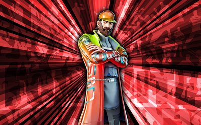 4k, Synth Fortnite, red rays background, Synth Skin, abstract art, Fortnite Synth Skin, Fortnite characters, Synth, Fortnite, creative art