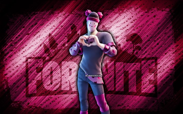 pinkie fortnite, 4k, fondo diagonal púrpura, arte grunge, fortnite, obras de arte, pinkie skin, personajes de fortnite, pinkie, fortnite pinkie skin