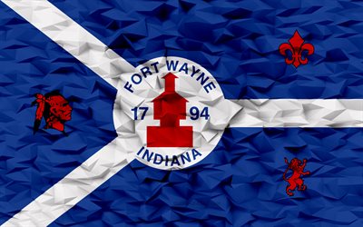 drapeau de fort wayne, indiana, 4k, les villes américaines, 3d polygone de fond, polygone 3d texture, jour de fort wayne, 3d drapeau de fort wayne, symboles nationaux américains, art 3d, fort wayne, états-unis