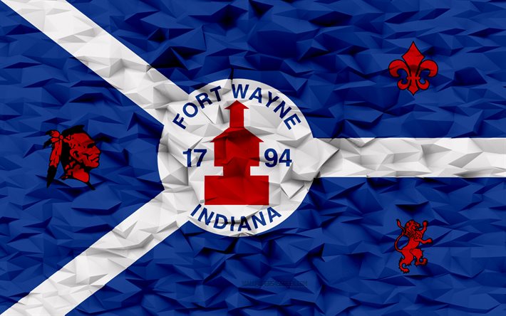 フォートウェインの旗, インディアナ, 4k, アメリカの都市, 3 d ポリゴンの背景, 3 d ポリゴン テクスチャ, フォートウェインの日, 3 d のフォート ウェインの旗, アメリカの国のシンボル, 3d アート, フォートウェイン, アメリカ合衆国