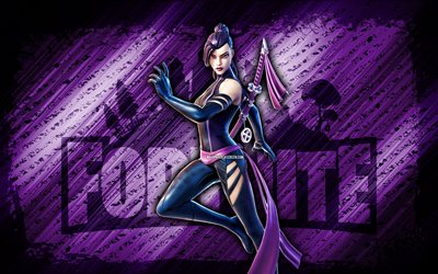 Psylocke Fortnite, 4k, violet diagonal background, grunge art, Fortnite, artwork, Psylocke Skin, Fortnite characters, Psylocke, Fortnite Psylocke Skin