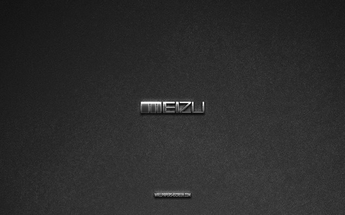 logotipo de meizu, fondo de piedra gris, emblema de meizu, logotipos de tecnología, meizu, marcas de fabricantes, logotipo de metal de meizu, textura de piedra