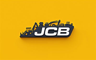JCB logo, 4k, creative, minimalism, yellow background, brands, JCB abstract logo, construction equipment, JCB
