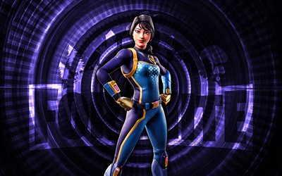 볼트 포트 나이트, 4k, 바이올렛 나선형 배경, 포트 나이트, 창의적인, 볼트 스킨, 포트 나이트 볼트 스킨, 볼트, fortnite 캐릭터