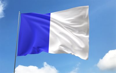 bayrak direğinde cavan bayrağı, 4k, irlanda ilçeleri, mavi gökyüzü, cavan bayrağı, dalgalı saten bayraklar, bayraklı bayrak direği, cavan günü, irlanda, cavan