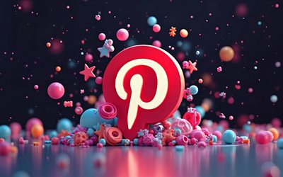 Pinterest 3D logo, 4k, bokeh, 3D geometric shapes, dark abstract background, artwork, Pinterest red logo, geometric art, Pinterest logo, electronics brands, Pinterest