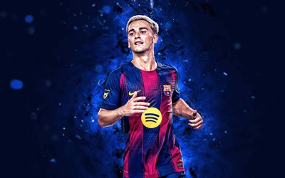 4k, Gavi, blue abstract background, FC Barcelona, La Liga, spanish footballers, Gavi 4K, football, soccer, blue neon lights, Barcelona FC, LaLiga, Barcelona, FCB, Pablo Martin Paez Gavira, Gavi Barcelona