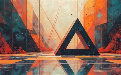 retro background with triangle, 4k, colorful retro background, retro abstract background, colorful abstract background