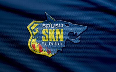 logotipo de tecido skn st polten, 4k, fundo de tecido azul, austríaco 2 liga, bokeh, futebol, logotipo skn st polten, skn st polten emblem, skn st polten, clube de futebol austríaco, st polten fc