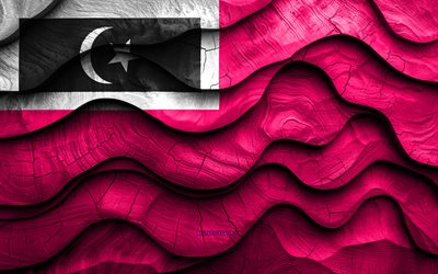 4k, علم منطقة كوالا نيروس, مناطق terengganu, أعلام الأمواج ثلاثية الأبعاد الخشبية, يوم kuala nerus district, ماليزيا, كوالا نيروس منطقة الخشبية العلم, آسيا, مناطق ترينغانو, منطقة كوالا نيروس