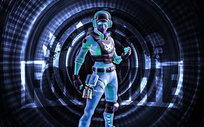 breakpoint fortnite, 4k, fundo em espiral azul, fortnite, criativo, pele do ponto de interrupção, pele de ponto de interrupção fortnite, ponto de interrupção, personagens fortnite