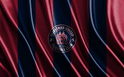 4k, Rajasthan United FC logo, I-League, burgundy blue silk texture, Rajasthan United FC flag, Indian football club, soccer, silk flag, Rajasthan United FC emblem, India, Rajasthan United FC badge, Rajasthan United FC