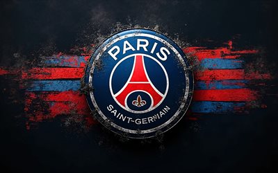 4k, logotipo de psg grunge metal, arte grune, líneas azul rojo, signo de psg, paris saint germain, logotipo de psg, emblema de psg, ligue 1, francia, fútbol americano, logotipo de paris saint germain