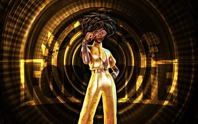 docteur doré slone fortnite, 4k, fond en spirale jaune, fortnite, créatif, peau de docteur doré, fortnite golden doctor slone skin, docteur doré slone, personnages fortnite