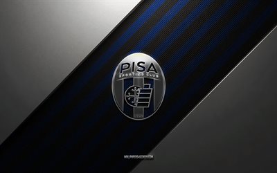 logotipo de pisa sc, 4k, fondo de acero, club de fútbol italiano, líneas negras azules, pisa sc emblema, serie a, fútbol americano, pisa sc, italia, logotipo de pisa sc metal, pisa sc cresta