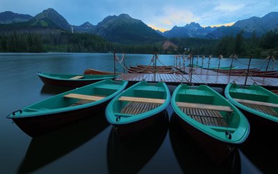 strebske pleso, di barche, di sera, lago di montagna, slovacchia
