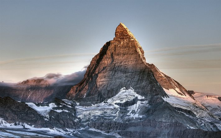alpen, schweiz, das matterhorn, die oben auf dem berg, schnee, matterhorn