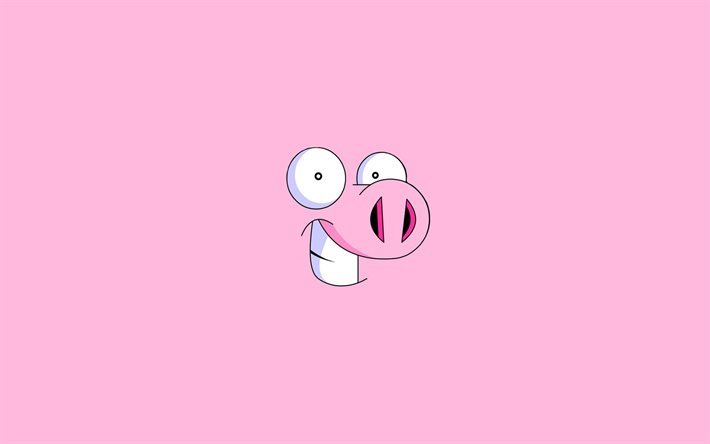 笑顔, ピンクの背景, 豚, ミニマリズムにおけるメディウム