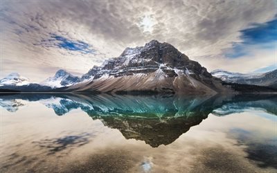 bow lake, alberta, Kanada, banff, yansıma, dağlar, göl bou