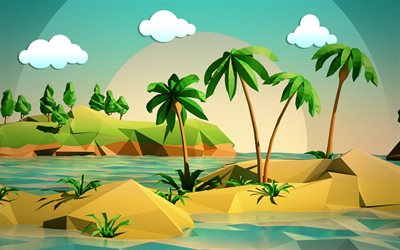 strand, palmen, abstrakte landschaft, an der küste