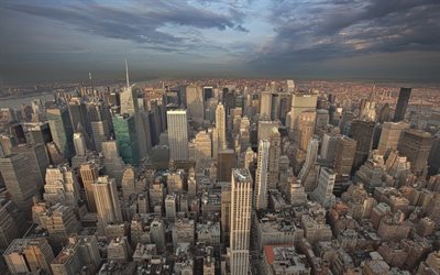 paisaje urbano, rascacielos, la 5ª avenida, nubes, nueva york, estados unidos
