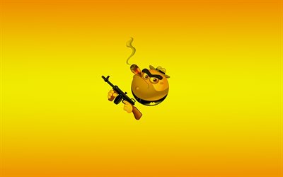 cigar, weapons, minimalism, yellow background, ganster