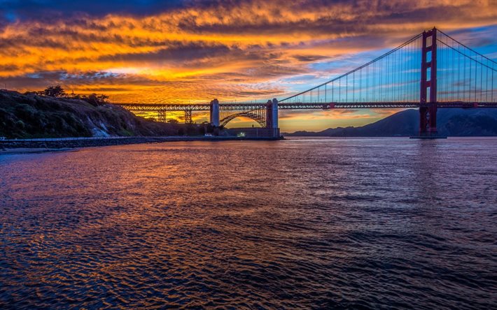 كاليفورنيا, سان فرانسيسكو, الولايات المتحدة الأمريكية, ca, البوابة الذهبية, الجسر, غروب الشمس