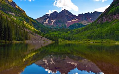 maroon lake, göl, maroon bells, colorado, dağlar, ABD, usa