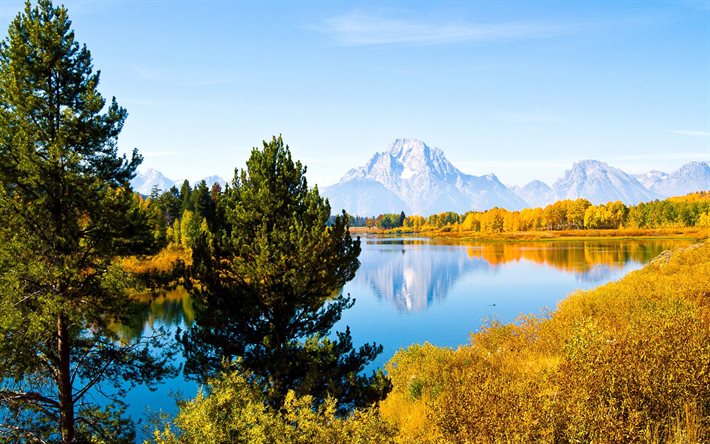 fluss -, beauty -, herbst -, grand teton, usa, national park, wyoming