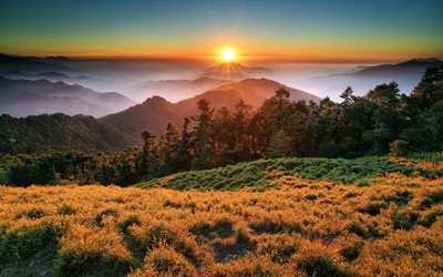 china, taiwan, mountains, nantou, sunset